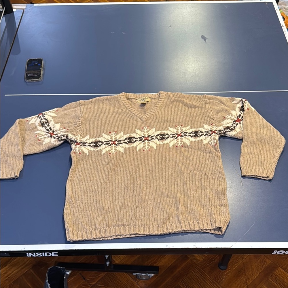 Cozy Tan Sweater with Snowflake Design